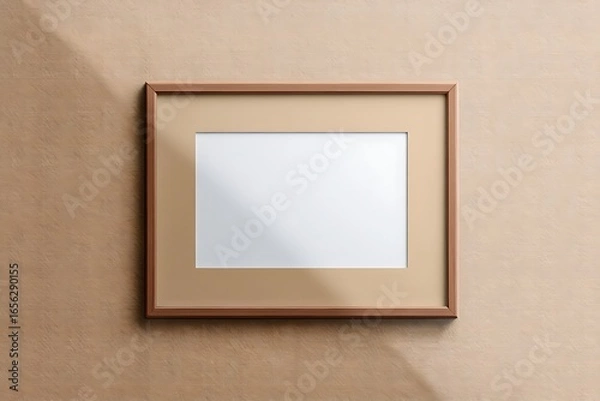 Obraz Horizontal frame mockup with mat on textured beige wall with soft shadow
