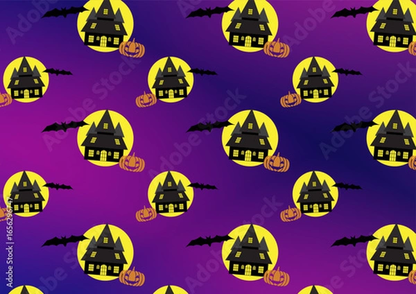 Obraz Halloween theme pattern with castle, pumpkin and bat.
