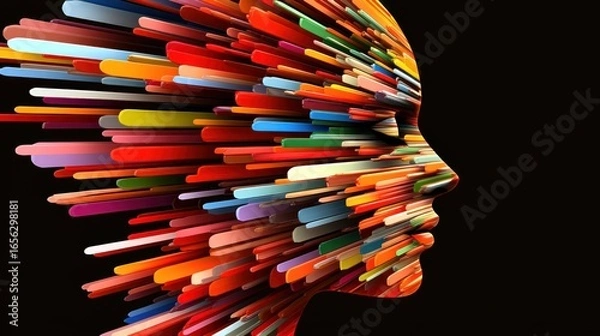 Fototapeta Abstract vibrant human head composed of colorful geometric shapes design