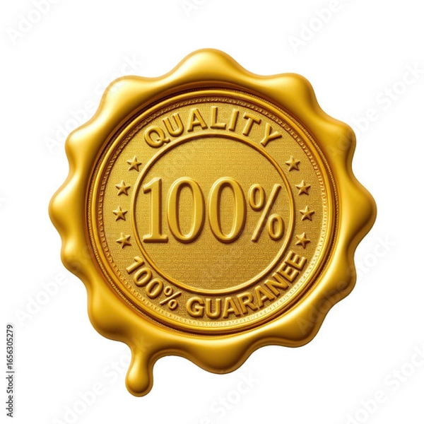 Fototapeta Golden Seal of Quality with 100% Guarantee Signifying Excellence