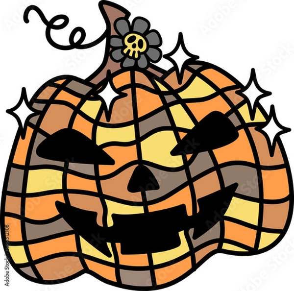 Obraz Halloween Plaid Pumpkin with Skull Flower Cartoon