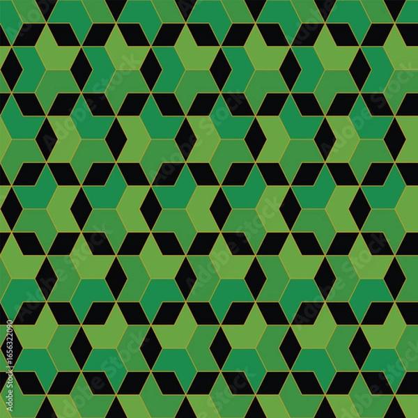 Fototapeta vector illustration. abstract light and dark green geometric on black background. seamless repeat pattern.best for wall papers, packaging and other decorations.