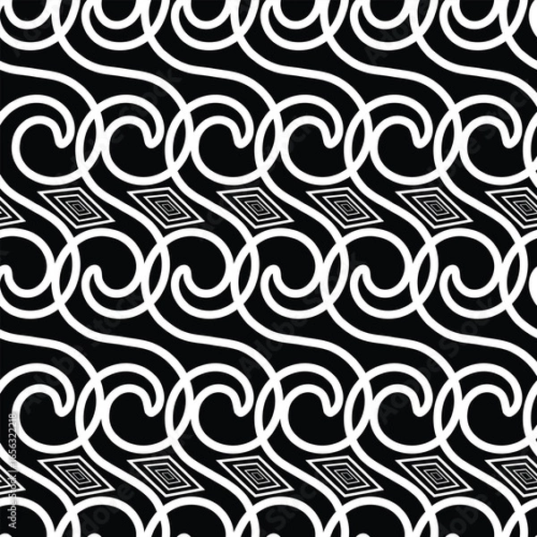 Fototapeta Vector illustration.  White overlapping sea waves on black background repeat pattern. Best for packaging, wallpaper, and gift papers.