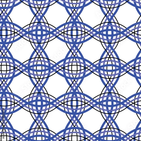 Fototapeta Vector illustration. Royal blue wavy lines geometric mesh seamless repeat pattern. Best for wallpaper, home decor and packaging.