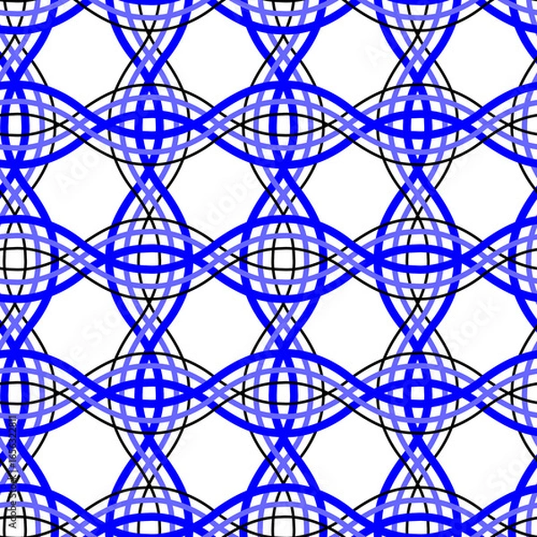 Fototapeta Raster illustration. Royal blue wavy lines geometric mesh seamless repeat pattern. Best for wallpaper, home decor and packaging.