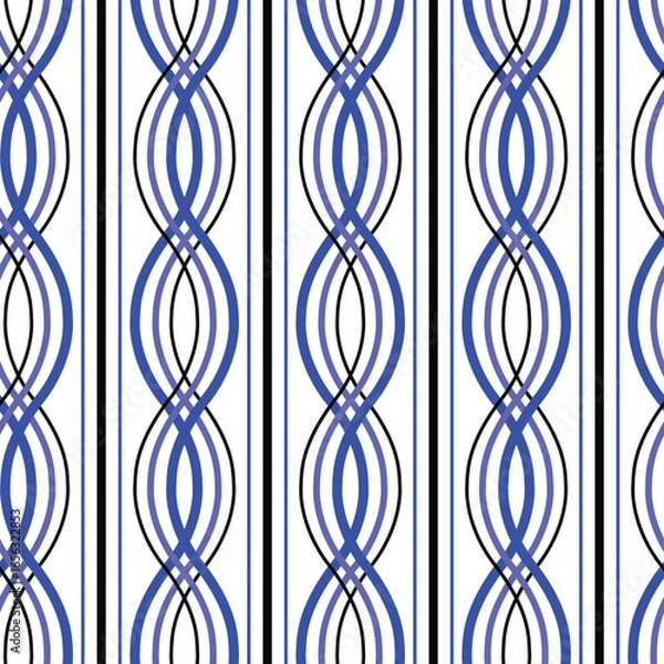 Fototapeta Vector illustration. royal blue and black overlapping swirls with stripes seamless repeat pattern.