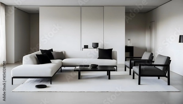 Fototapeta Bold Minimalism – Monochrome Furniture Composition