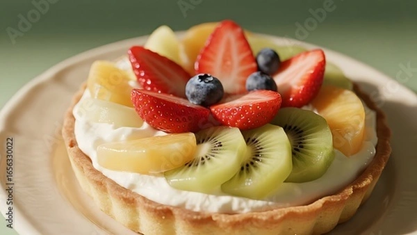Fototapeta fruit cake with strawberries, kiwi, and blueberries