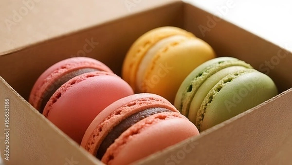 Fototapeta colorful macaroons on box