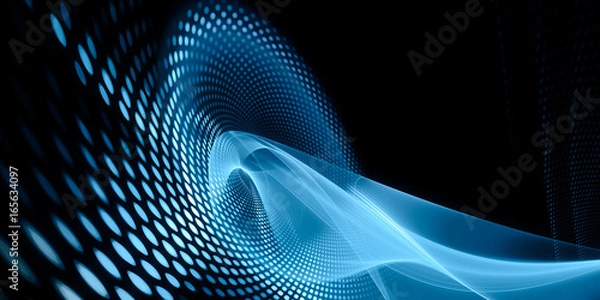 Fototapeta Abstract background element. Fractal graphics series. Three-dimensional composition of glowing lines and mosaic halftone effects. Wide format high resolution image. Blue and black colors.