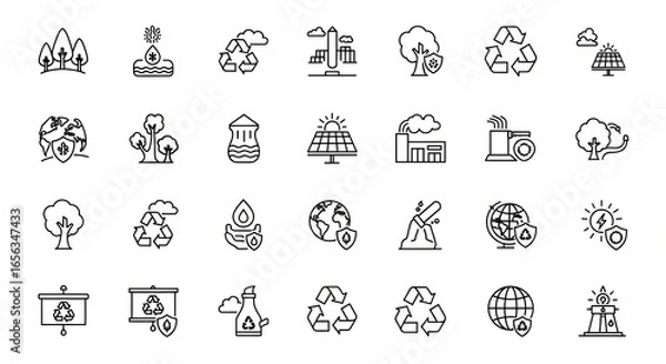 Fototapeta Collection of eco-friendly and renewable energy icons for environmental concepts.