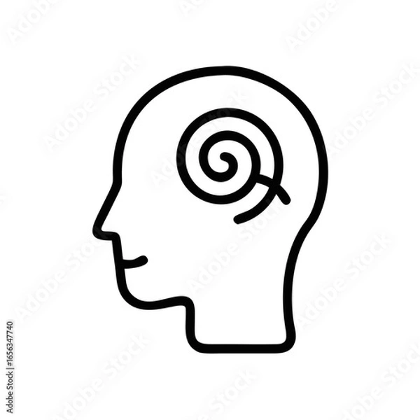 Fototapeta Abstract line illustration of a human head with spiral inside  