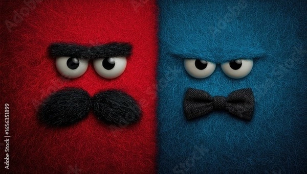 Obraz Two grumpy monsters, red and blue, face off