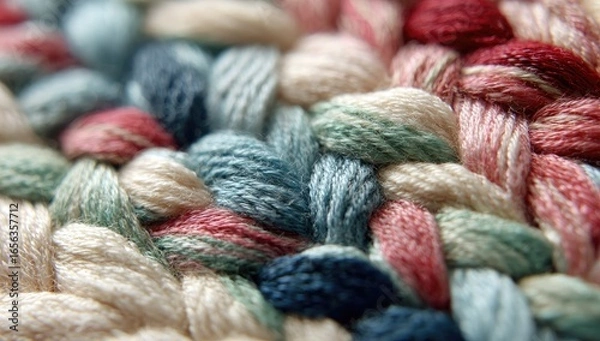 Fototapeta Close-up of multicolored braided fiber, texture showing detail