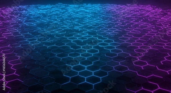 Obraz Neon Hexagon Grid: Futuristic Blue and Purple Tech Background