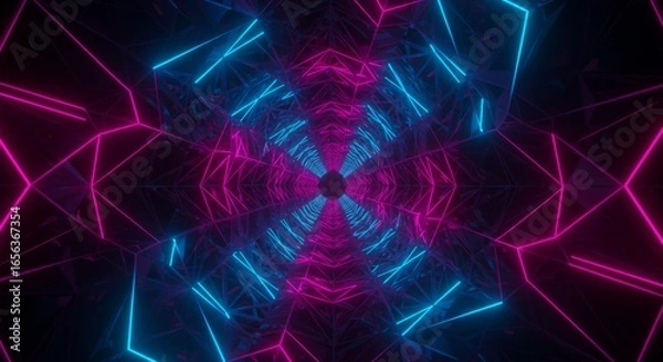 Obraz Neon Pink and Blue Crystal Tunnel: Futuristic 3D Abstract Art