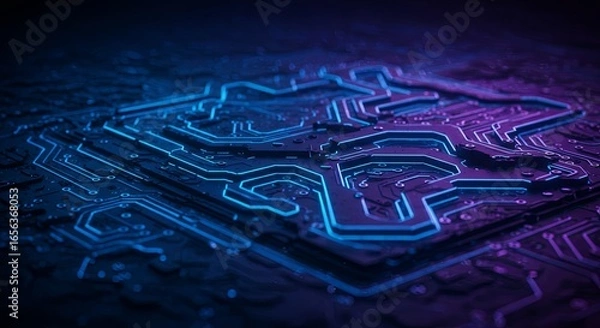 Obraz Neon Blue Circuit Board: Abstract Technology Background for Digital Designs