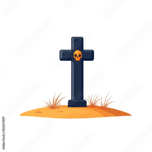 Fototapeta Cartoon-style grave marker with skull design