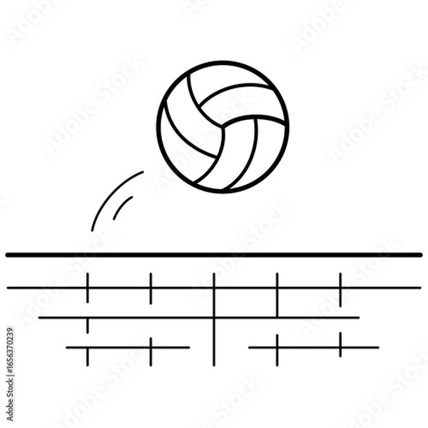 Fototapeta Volleyball ball and net. Vector outline icon. 