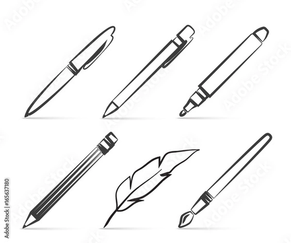 Fototapeta Collection of vector icons for writing and art tools in the style of linear design