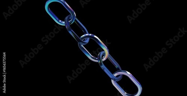 Fototapeta A close-up view of a metallic chain against a dark backdrop, highlighting the links and connection