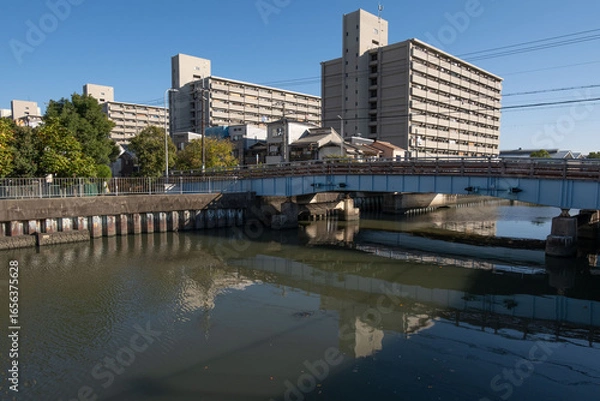 Fototapeta 日本、大阪市、城市、西日本、橋、風景、青空、水、街道、建築、写真素材