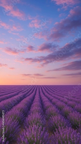 Fototapeta Lavender fields under vibrant sunset