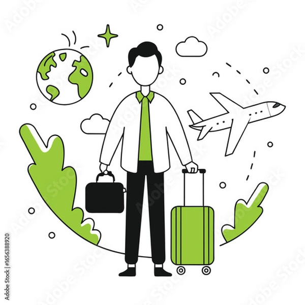 Obraz Traveler Man with Suitcase Illustration