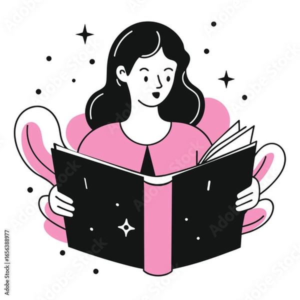 Obraz Woman Reading a Book Illustration