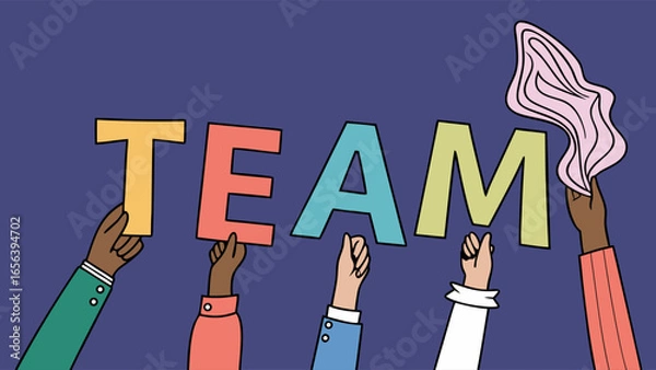 Fototapeta Colorful TEAM Letters Held by Diverse Hands.