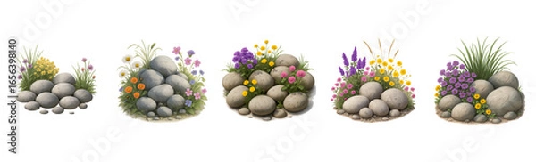 Obraz Stone pile with flowers isolated on transparent background