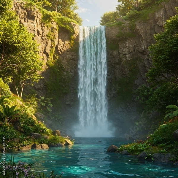 Fototapeta 緑深き滝の詩情