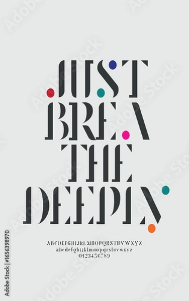 Fototapeta Stylish and modern condensed serif alphabet with uppercase, lowercase letters, and numbers vector set
