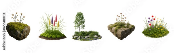 Obraz Collection of floating island with plant and flower isolated on transparent background