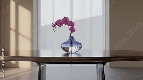 Fototapeta Modern Minimalist Orchid in Purple Glass Vase on Table