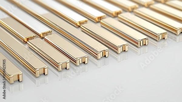Fototapeta Tight frame on layered gold bars emphasizing warm reflection tones