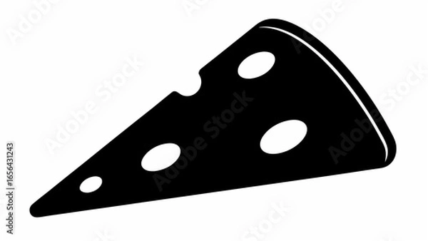Fototapeta A black and white graphic of a triangular slice of swiss cheese with holes and rounded edges design element