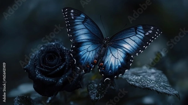 Obraz Dark butterfly on a dark rose