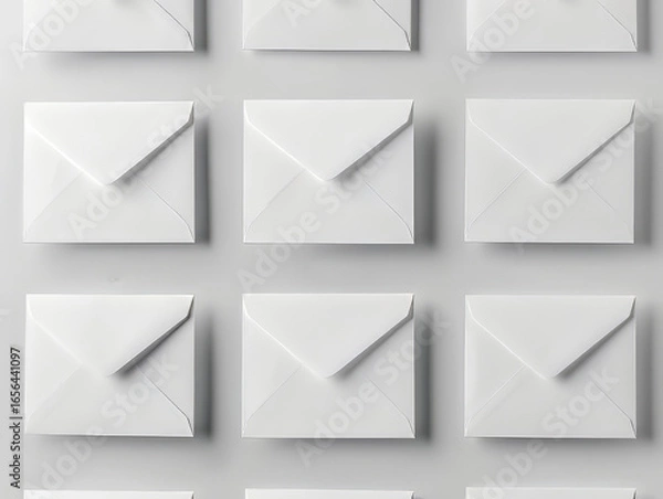 Obraz White envelopes arranged in grid pattern on gray background