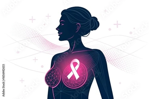 Obraz Minimal Abstract Female Torso with Glowing Pink Chest Area – Breast Cancer Awareness Medical Icon