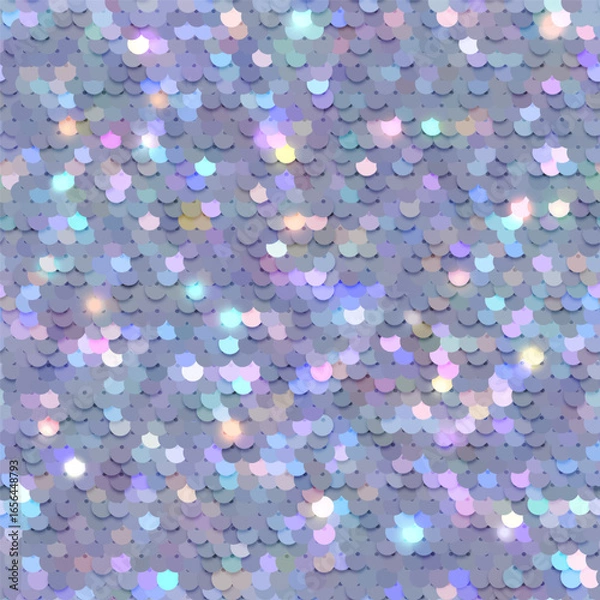 Obraz Seamless iridescent sequins glitter texture. Fabric with paillettes closeup. Seamless vector realistic background of shiny material with holographic effect.