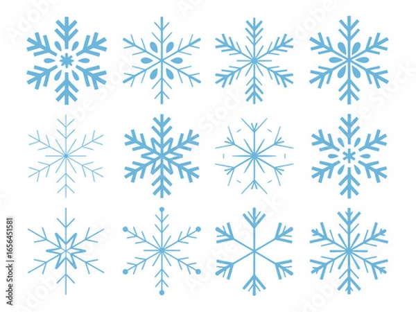 Fototapeta Set of 12 light sky blue snowflake graphics