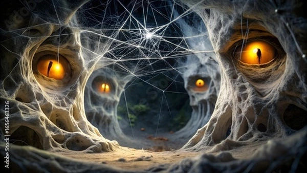 Obraz Haunted web cave halloween background