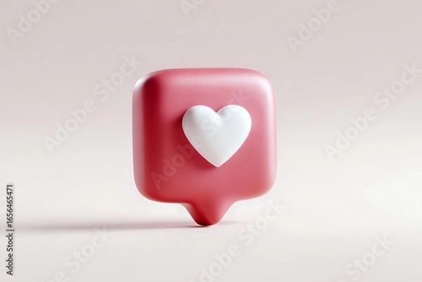 Fototapeta Pink social media like notification symbol with white heart on soft pink background, modern minimal design for social network and engagement concepts.