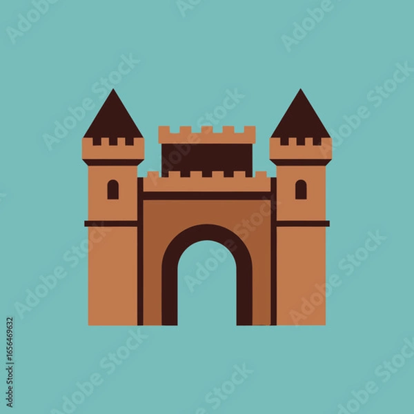 Fototapeta Simple flat vector illustration of a castle gate on a blue background.