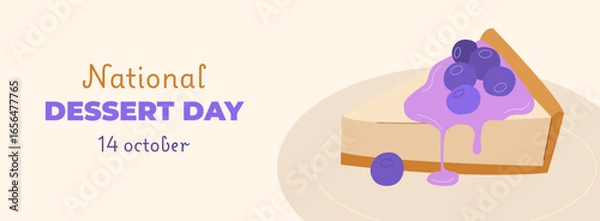 Obraz National dessert day banner. Cheese cake illustration on festive poster design template