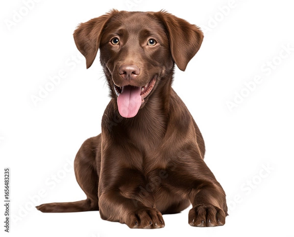 Fototapeta Adorable Chocolate Labrador Puppy with Playful Tongue Out isolated on a transparent background