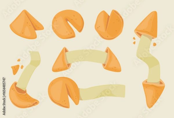 Fototapeta Set of fortune cookies with blank paper slips