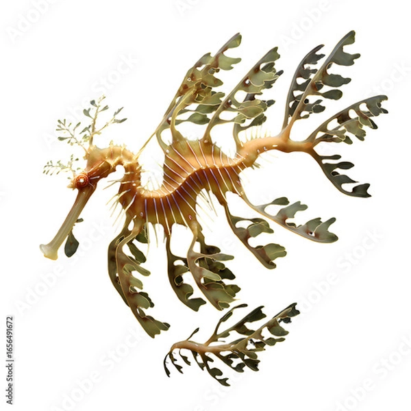 Fototapeta Leafy Sea Dragon: Camouflaged as seaweed, isolated on a transparent background. --v 7.0