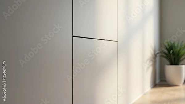 Fototapeta Close-up view of modern light gray wall panels.